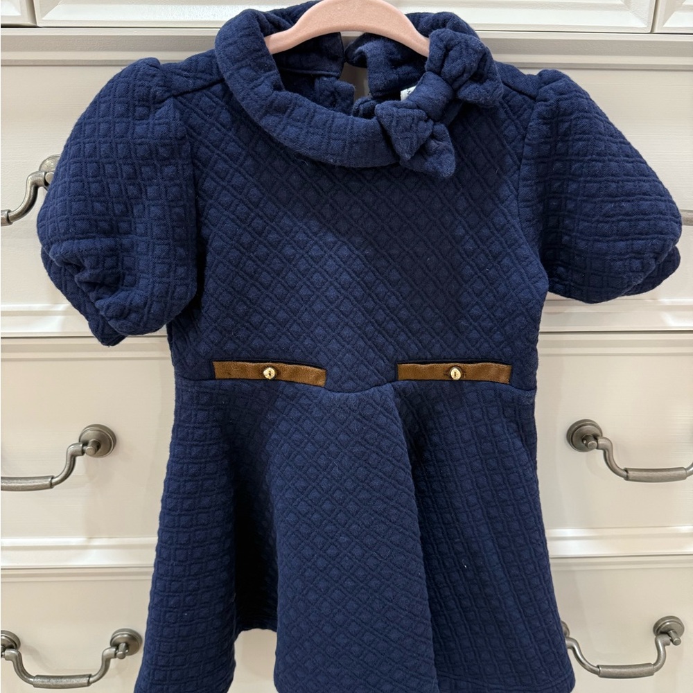 Janie and Jack Navy Quilted Dress with Bow